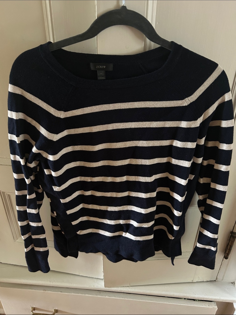 J. Crew Navy and White Striped Crewneck Sweater